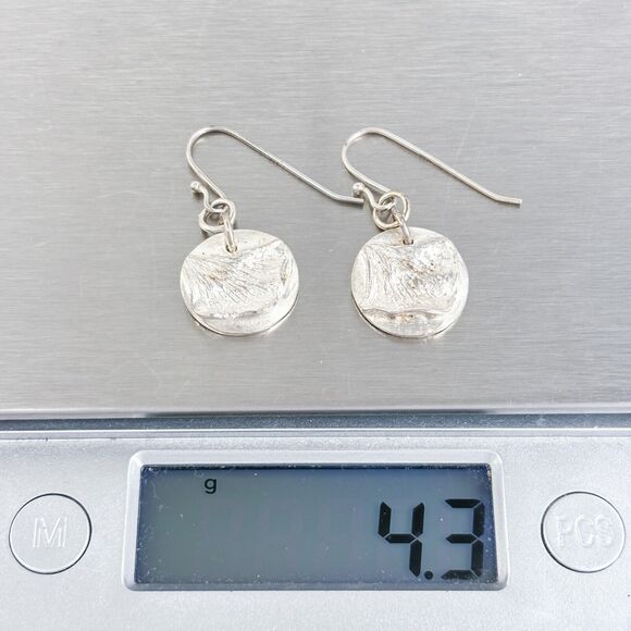 Vintage Sterling Silver 925 Artisan Textured Disc Dangle Earrings - Picture 5 of 5